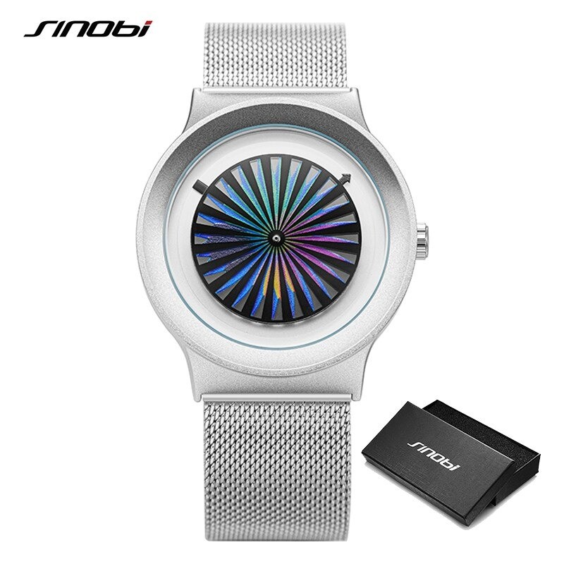 SINOBI - relógio de quartzo criativo - mostrador colorido - pulseira de malha de aço inoxidável