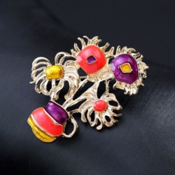Broche dourado elegante - com girassóis coloridos
