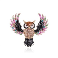 Broche elegante com coruja de cristal colorida