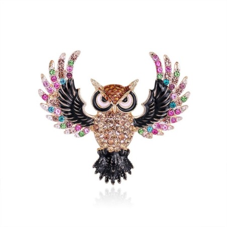 Stylish brooch with colorful crystal owlBrooches