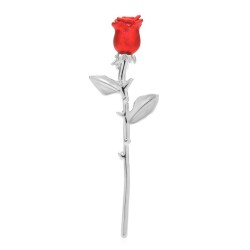 Broche elegante - rosa vermelha e azul