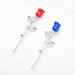 Broche elegante - rosa vermelha e azul