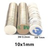 N42 - ímã de neodímio - disco redondo forte - com adesivo 3M - 10mm x 1mm - 10 - 100 peças