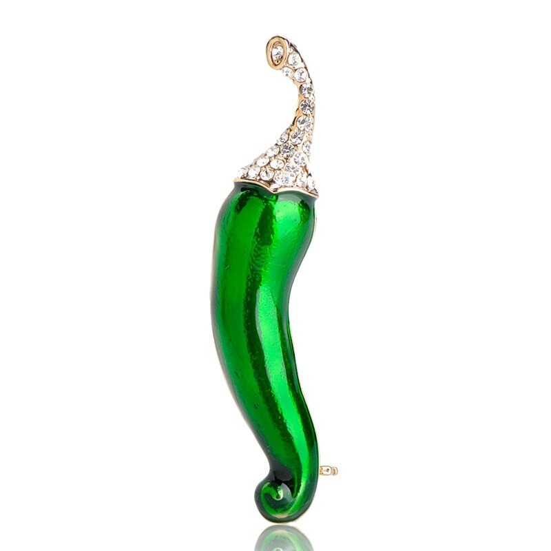Broche de cristal - com pimenta verde e vermelha