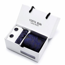 Elegante conjunto de seda - gravata - lenço - abotoaduras - com caixa