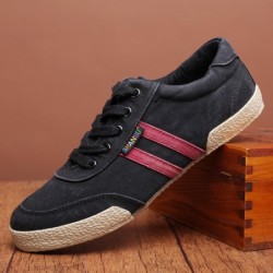 Sapatos masculinos clássicos - tênis de lona plana - bico redondo - cadarço