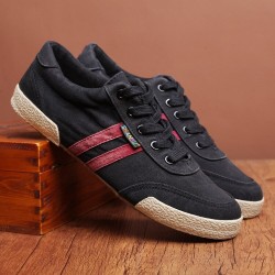 Sapatos masculinos clássicos - tênis de lona plana - bico redondo - cadarço