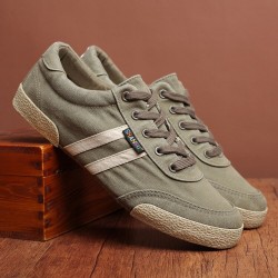 Sapatos masculinos clássicos - tênis de lona plana - bico redondo - cadarço