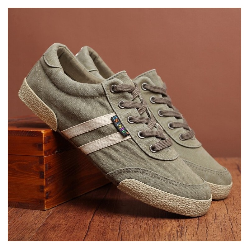 Sapatos masculinos clássicos - tênis de lona plana - bico redondo - cadarço