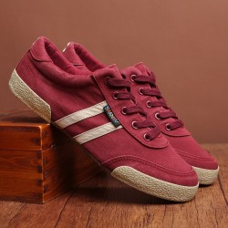 Sapatos masculinos clássicos - tênis de lona plana - bico redondo - cadarço