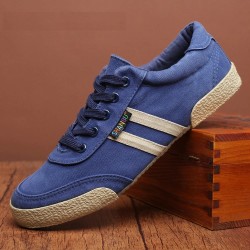 Sapatos masculinos clássicos - tênis de lona plana - bico redondo - cadarço