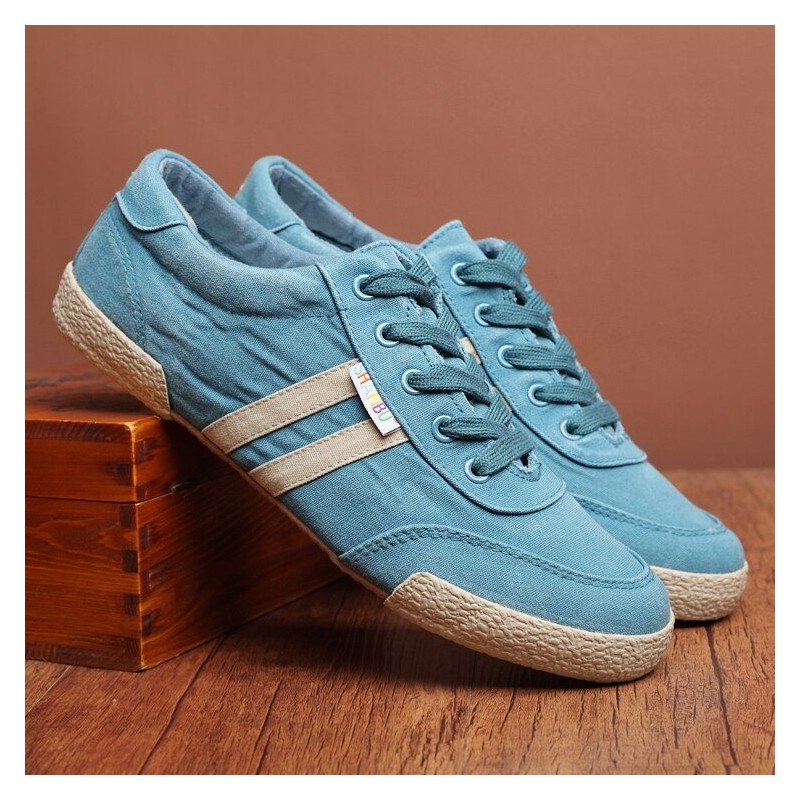 Classic men's shoes - flat canvas sneakers - round toe - lace upShoes