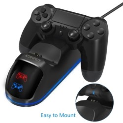 Carregador duplo - dock station - suporte de carregamento rápido - com display LED - para controladores Playstation 4 / PS4 Slim