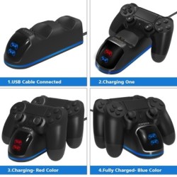 Carregador duplo - dock station - suporte de carregamento rápido - com display LED - para controladores Playstation 4 / PS4 Slim
