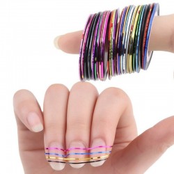 Fita para tirar unhas - linhas coloridas - adesivo - cores misturadas - 10 peças