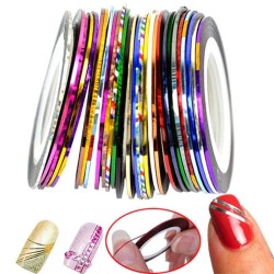 Fita para tirar unhas - linhas coloridas - adesivo - cores misturadas - 10 peças