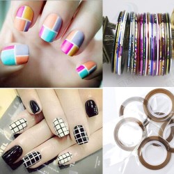 Fita para tirar unhas - linhas coloridas - adesivo - cores misturadas - 10 peças