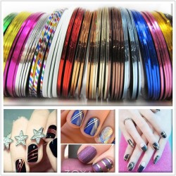 Fita para tirar unhas - linhas coloridas - adesivo - cores misturadas - 10 peças