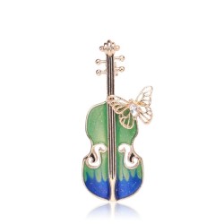 Broche elegante com guitarra e borboleta de cristal