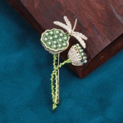 Lotus flower with crystal dragonfly - elegant broochBrooches