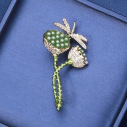 Lotus flower with crystal dragonfly - elegant broochBrooches