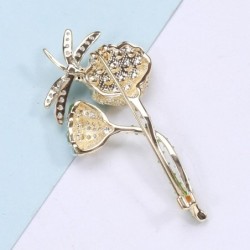 Lotus flower with crystal dragonfly - elegant broochBrooches