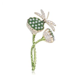 Flor de lótus com libélula de cristal - broche elegante