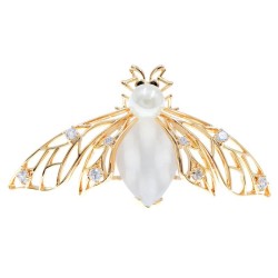 Broche de ouro na moda - com abelha pérola e cristais