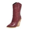 Botas de couro elegantes - metade do comprimento da panturrilha - salto de cunha grosso - estilo cowboy