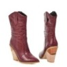Botas de couro elegantes - metade do comprimento da panturrilha - salto de cunha grosso - estilo cowboy