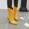 Botas de couro elegantes - metade do comprimento da panturrilha - salto de cunha grosso - estilo cowboy