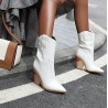 Botas de couro elegantes - metade do comprimento da panturrilha - salto de cunha grosso - estilo cowboy
