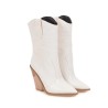 Botas de couro elegantes - metade do comprimento da panturrilha - salto de cunha grosso - estilo cowboy