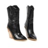 Botas de couro elegantes - metade do comprimento da panturrilha - salto de cunha grosso - estilo cowboy
