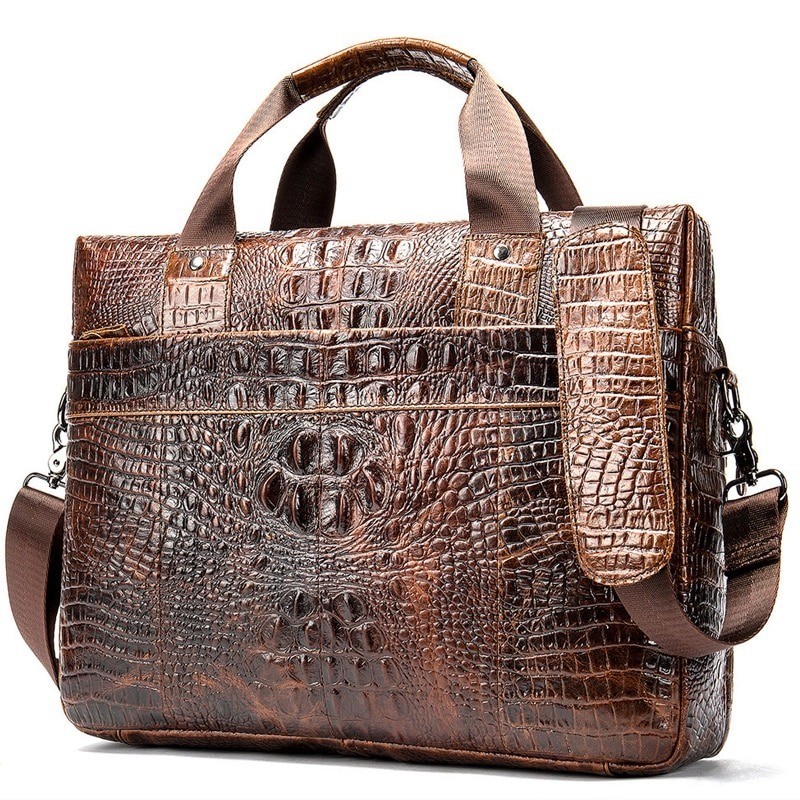 Bolsa de couro luxuosa - com alça de ombro - padrão de pele de crocodilo - couro genuíno