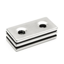 N35 - ímã de neodímio - bloco forte - 40 * 20 * 3mm - com furo duplo de 5mm - 2 peças