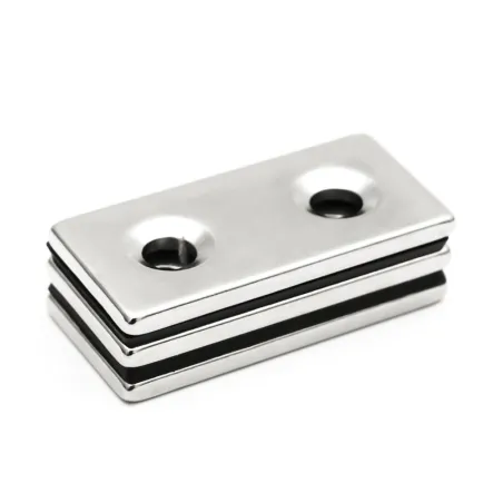 N35 - neodymium magnet - strong block - 40 * 20 * 3mm - with double 5mm hole - 2 piecesN35