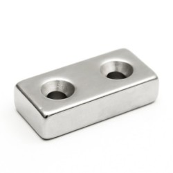 N35 - ímã de neodímio - bloco forte - 40 * 20 * 10mm - com furo duplo de 5mm - 1 peça