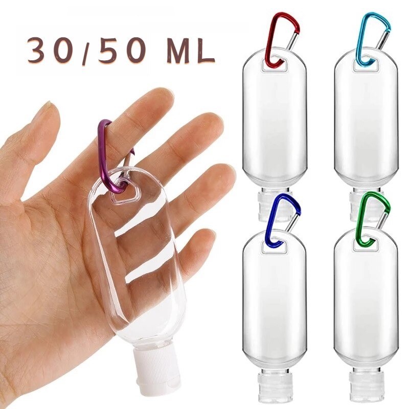 Frasco recarregável - mini recipiente - com gancho - desinfetante para as mãos / dispensador de sabão - 30ml / 50ml