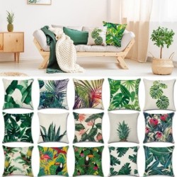 Capa de almofada decorativa - plantas tropicais - cacto - monstera - folha de palmeira verde - 45 cm * 45 cm