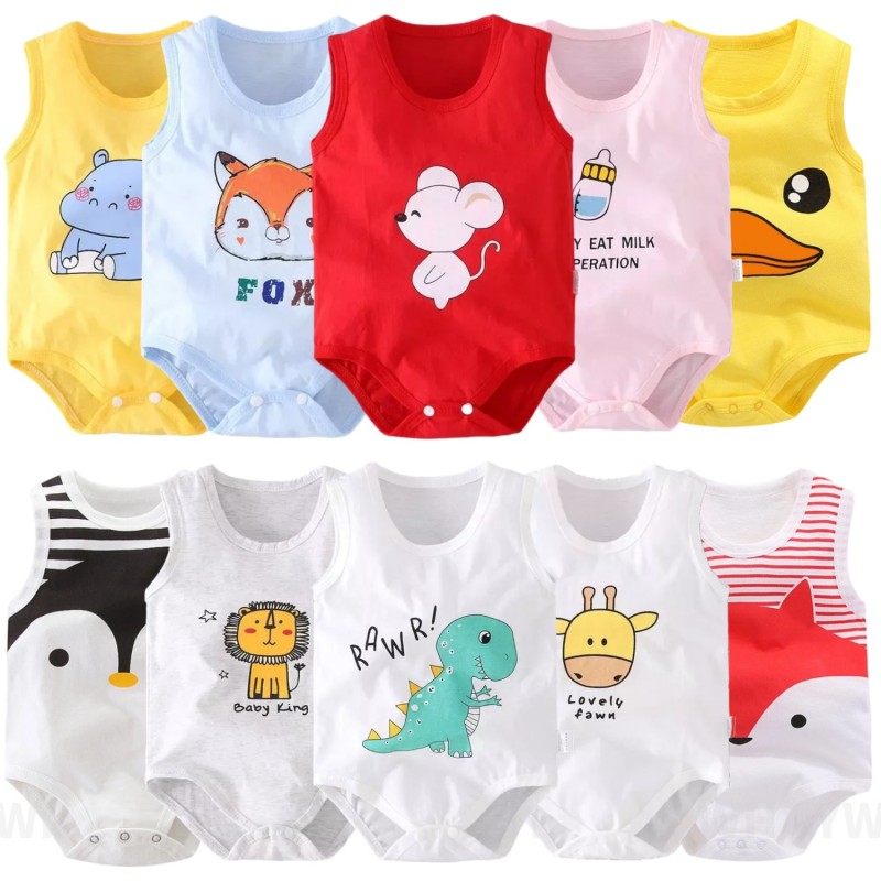 Baby sleeveless romper - cotton vest - cartoon printClothes
