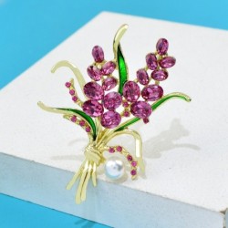 Broche de luxo - flores de cristal rosa