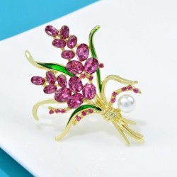 Broche de luxo - flores de cristal rosa