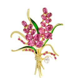 Luxurious brooch - pink crystal flowersBrooches