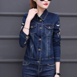 Jaqueta jeans curta - bordado de flores vintage