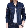 Jaqueta jeans curta - bordado de flores vintage