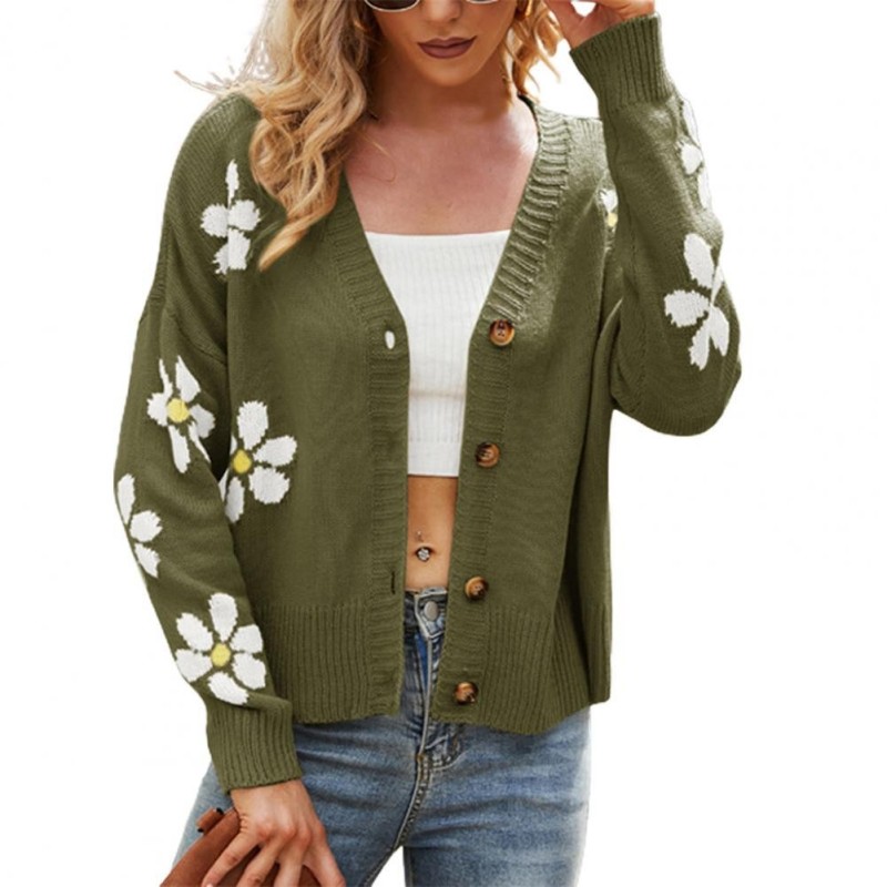 Cardigan clássico - suéter manga longa - com botões - padrão floral