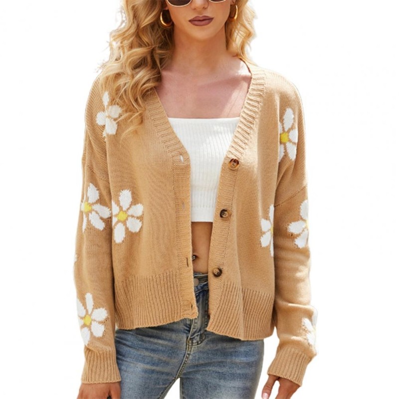 Cardigan clássico - suéter manga longa - com botões - padrão floral