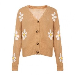 Cardigan clássico - suéter manga longa - com botões - padrão floral