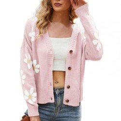 Cardigan clássico - suéter manga longa - com botões - padrão floral